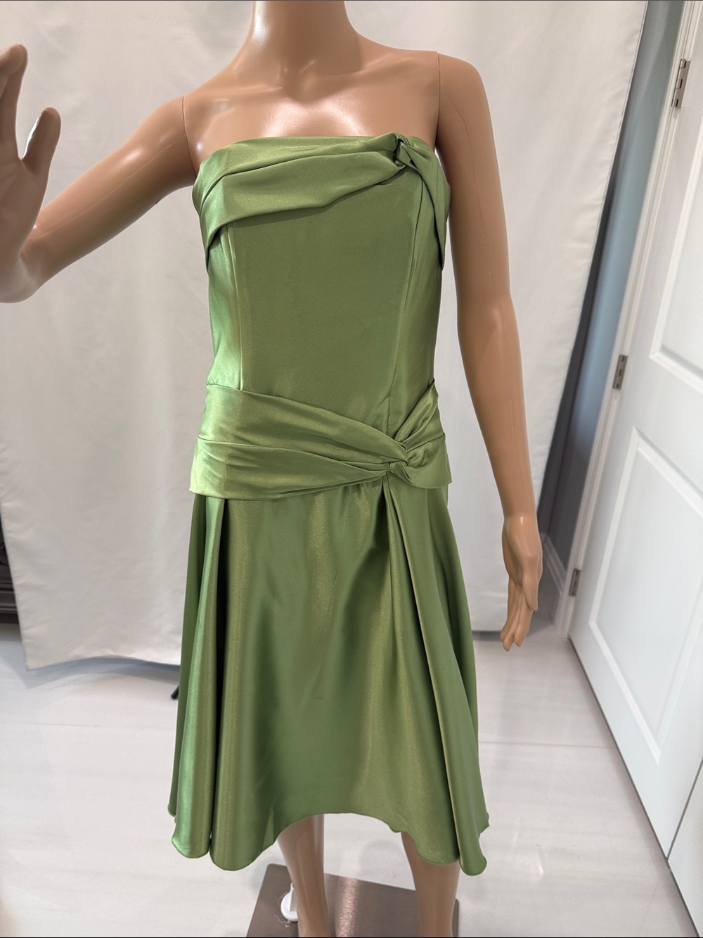 Jessica McClintock Satin Dress Olive Green Size 8